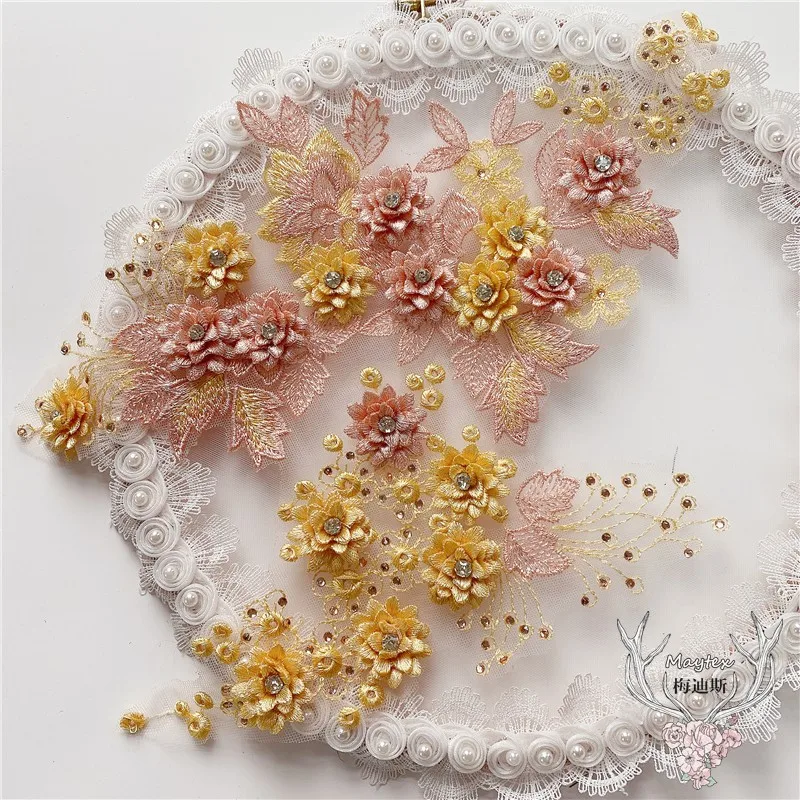

Embroidery three-dimensional beading lace flowers for clothing children's skirt decorative 3D flowers