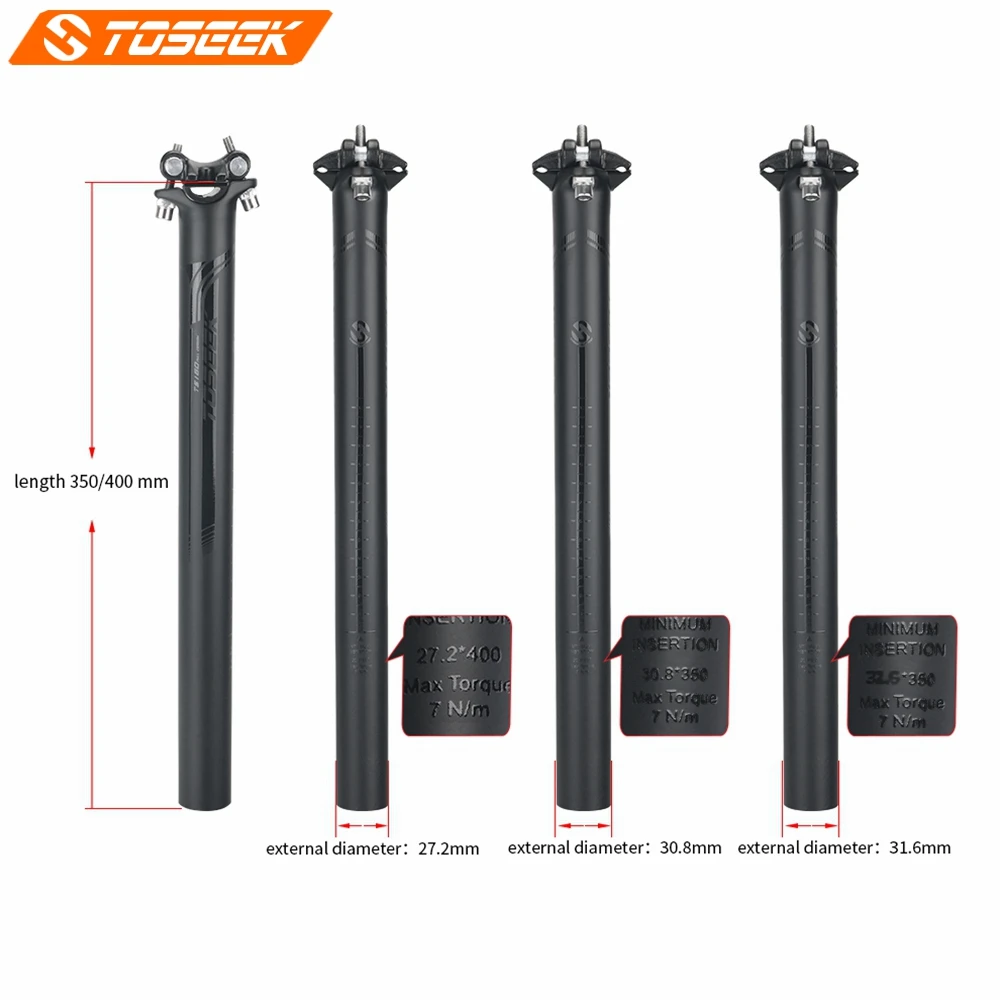 Набор черных матовых велосипедных стержней из углеродного волокна TOSEEK стержень