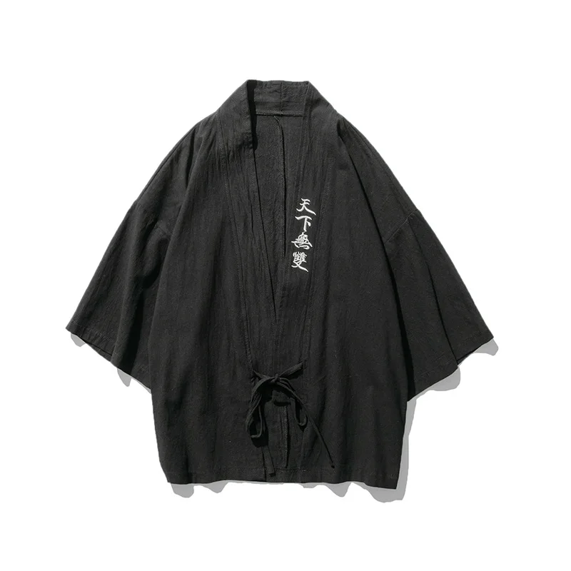

Chinese Kimono Robe Suit Men's 3/4 Sleeve Tang Clothing Summer Thin Cardigan Coat Retro Embroidered HanFu Set Oversized Jacket