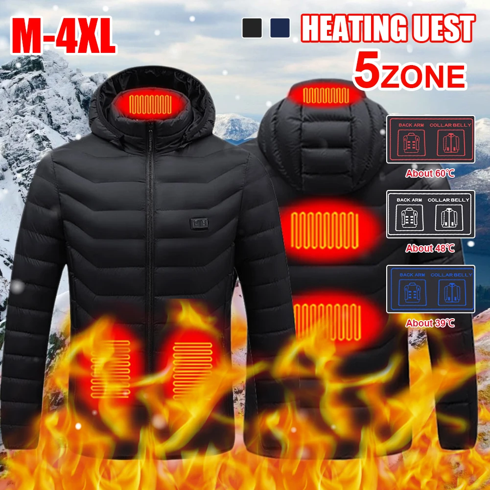 

5 Areas Heated Jackets USB Charge Winter Outdoor Electric Heating Jackets Warm Thermal Coat for Men Women