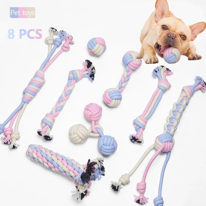 

8pcs Bite Resistant Pet Dog Chew Toys For Small Dogs Cleaning Teeth Puppy Dog Rope Knot Ball Toy Playing Animals Dogs Toys Pets