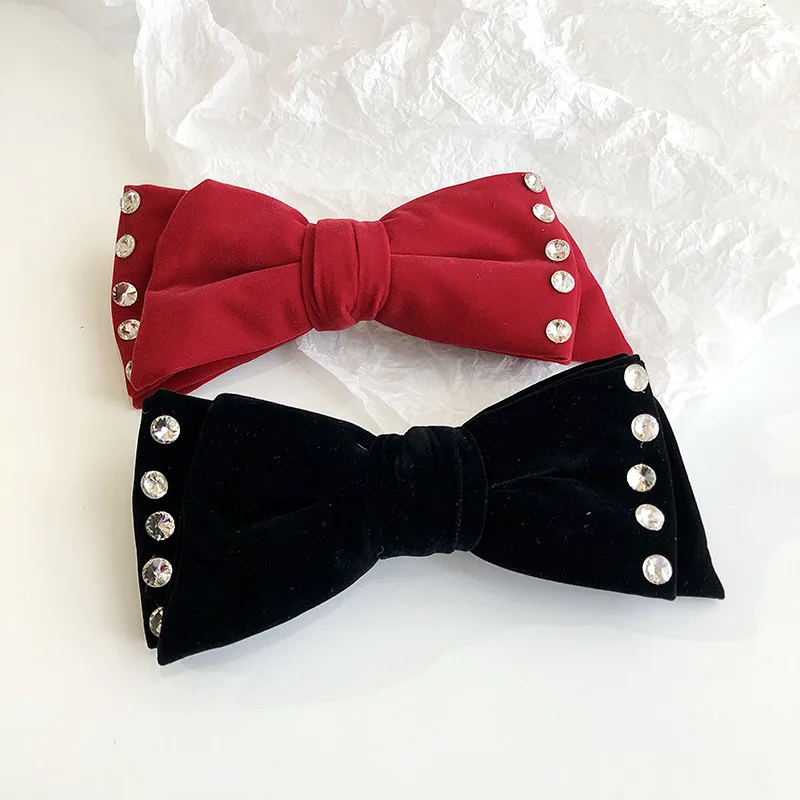 

Free shipping velvet bow rhinestone women hairclips girl's korea style hairpins snap clip lady's side clips hair accessories