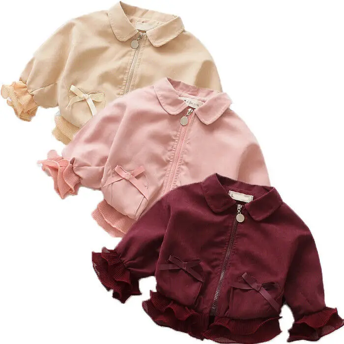 Модное детское пальто для маленьких девочек куртка на молнии с оборками и