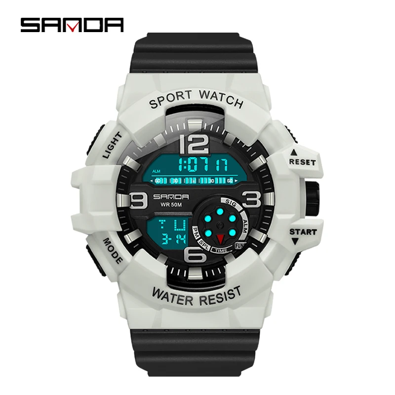 Black white SANDA брендовые военные часы мужские светодиодный цифровые часы G Открытый Многофункциональный 30 м водонепроницаемые спортивные часы relojes hombre - Цвет: Black white