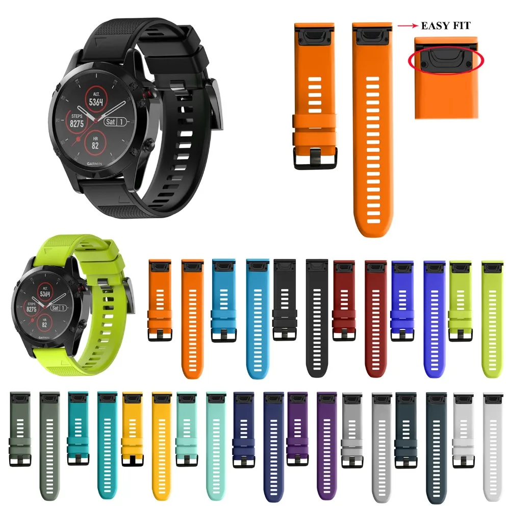 

26 мм ремешок для часов Garmin Fenix 5X 5X Plus 3 3HR ДЛЯ Fenix 6X 6X Pro, быстросъемный силиконовый ремешок Easyfit