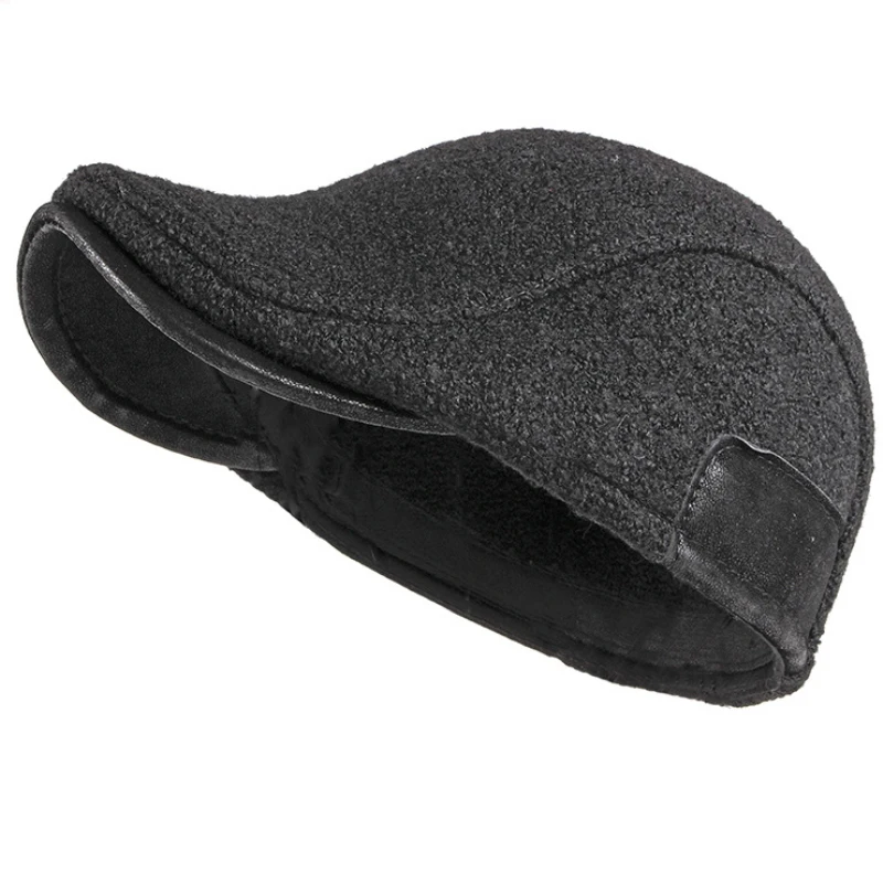 Beret Men Wool Hat Thick Warm Winter Hat for Men High Quality Ivy Newsboy Flat Cap Vintage Ear Flap Dad Hat Beret Cap Men