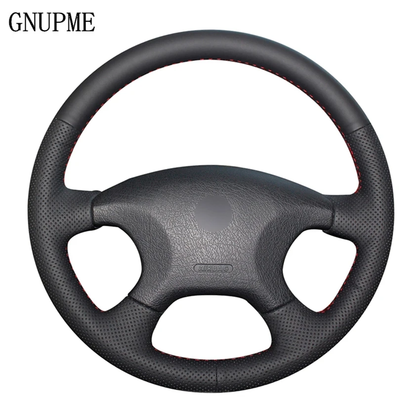 Сделай сам черная искусственная кожа PU Мужская прошитая вручную чехол рулевого