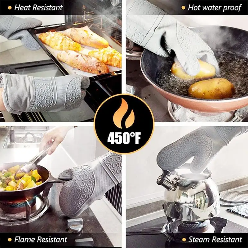 

High Temperature Resistance Oven Mitts Set Silicone Heat Insulation Reusable Pot Holders Set Hot Pad Kit For Kitchen