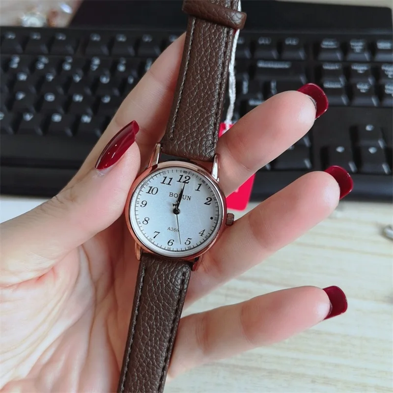 Buy Simple Number Women Watches Vintage Black Brown Leather Ladies Wristwatches Fashion Casual Female Quartz Clock With Moon Pointer on