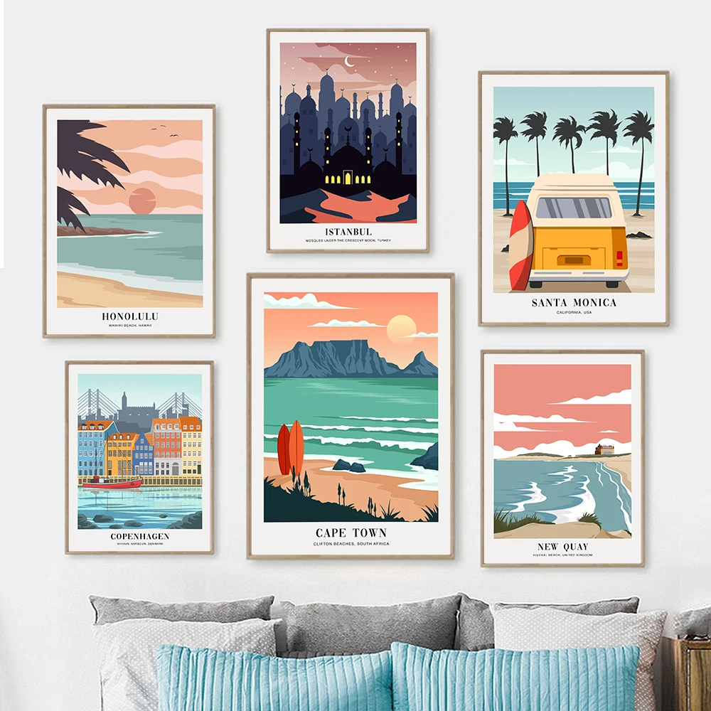 

Скандинавский пейзаж Гавайский пляж Искусство Печать фотография Нидерланды Холст Картина Кемпер Ван Санта Моника Настенный декор плакат