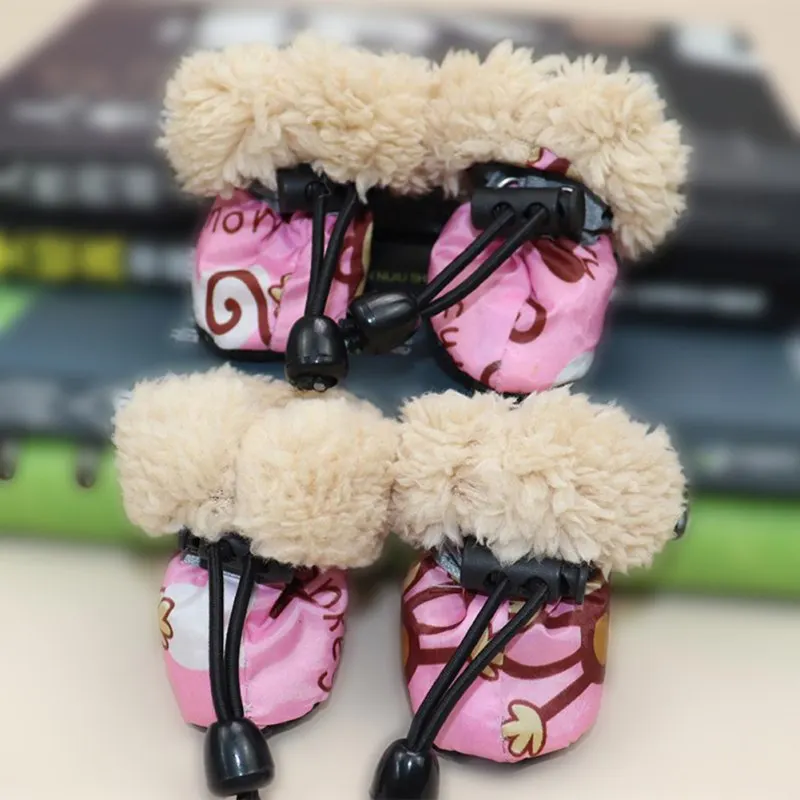 

4 Pack/set Dog Boots Winter Dog Rain Boots With Fleece Liner Cartoon Waterproof Thickening Anti Slip Soft Warm Shoes For Dog