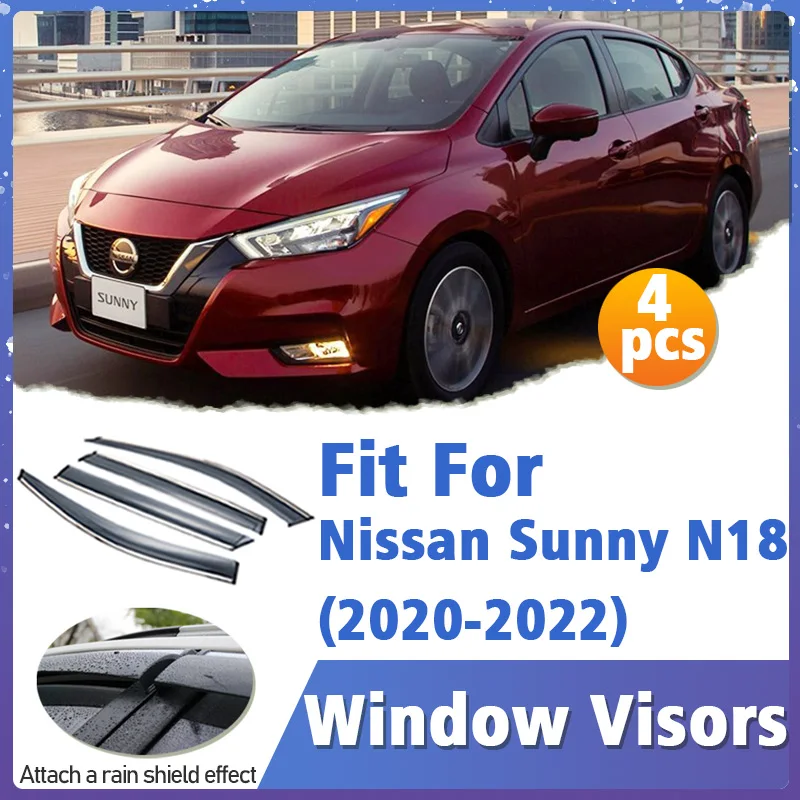 Window Visor Guard for Nissan Sunny N18 2020-2022 Vent Cover Trim Awnings Shelters Protection Sun Rain Deflector Accessories