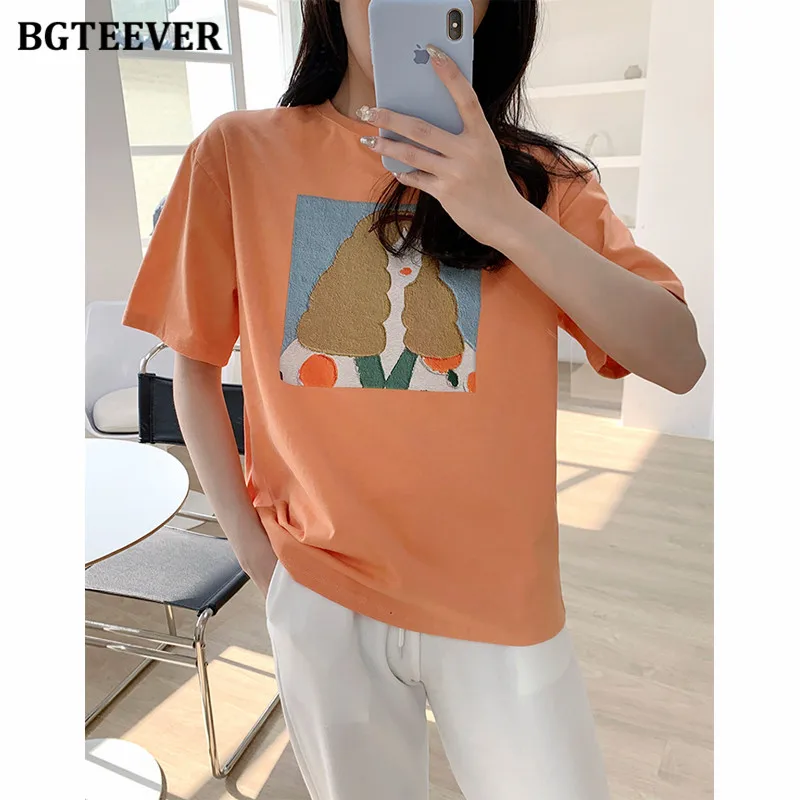 

BGTEEVER стильное и изящное с О-образным вырезом, Женская принты с героями из мультфильма, футболки с короткими рукавами, женские топы 2021 Летние ...