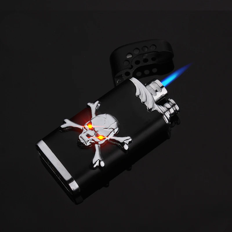 

New Creative Windproof Butane Skull Lighter Metal Blue Flame Spray Gun Torch Cigarette Lighter Cigarette Accessories Small Gifts