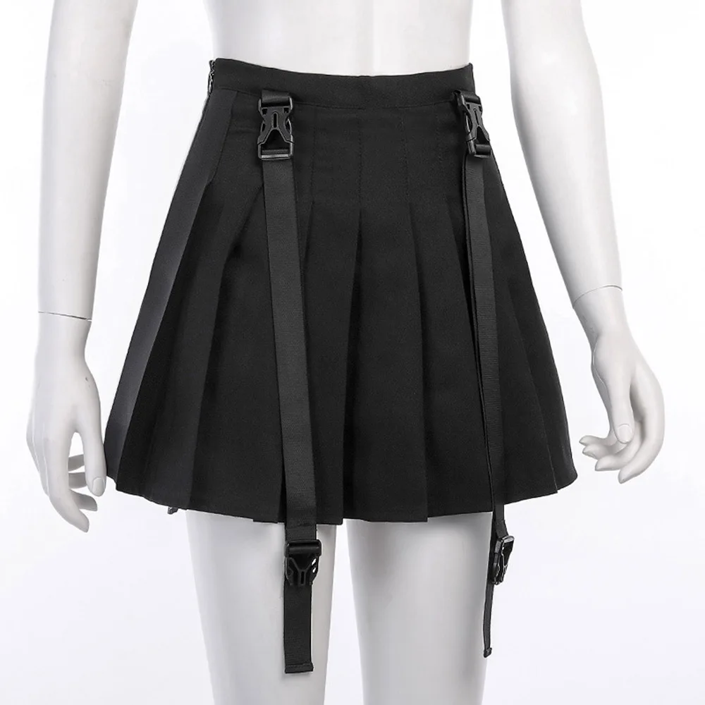 Женская плиссированная юбка на лямках Rosetic готическая Черная короткая