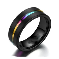 8mm black fashion men ring rainbow groove engagement wedding christmas gifts for men ring accessories
