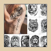 flower arm tattoo waterproof half arm tiger lion animal tattoo set wild animal tiger temporary tatto sticker for men women