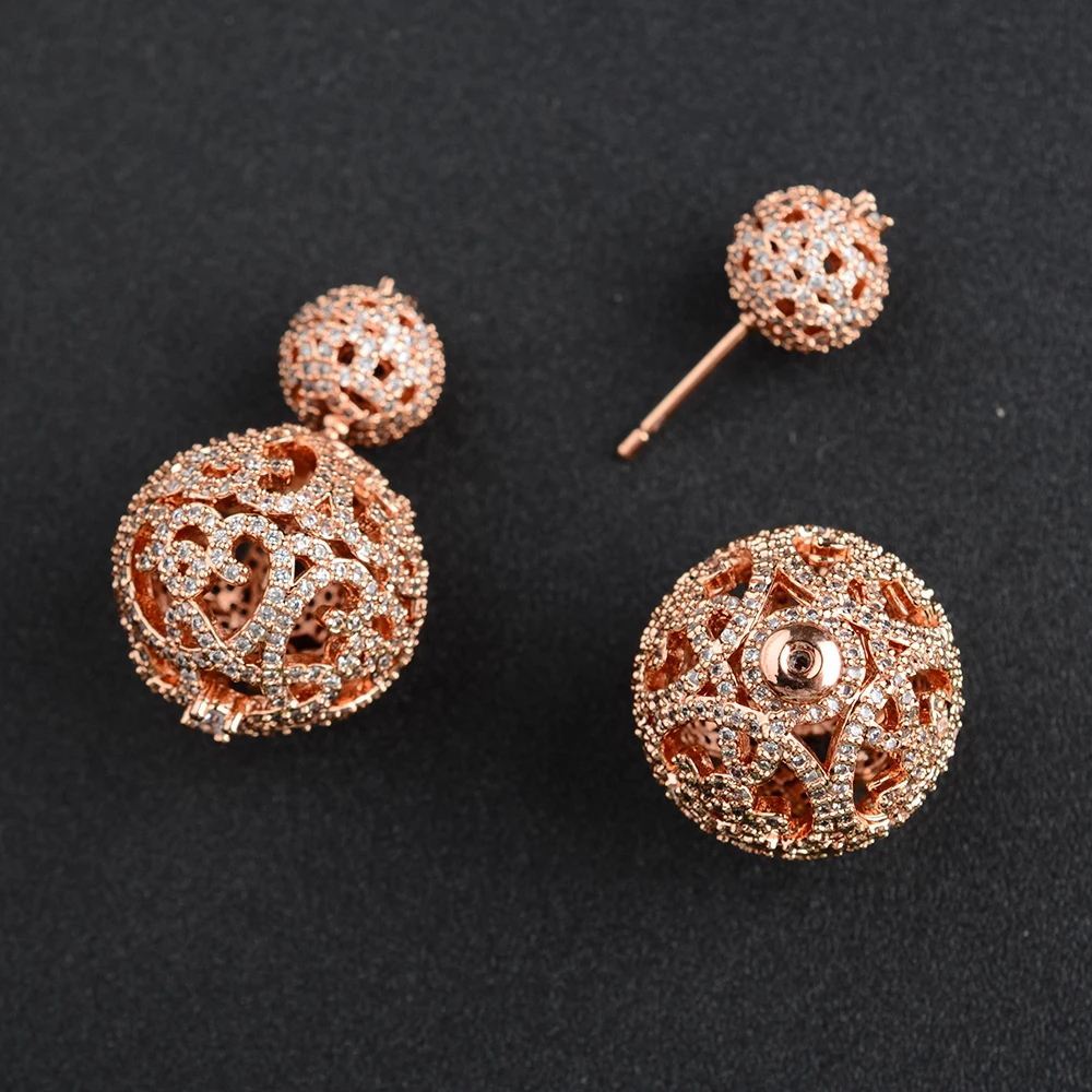2 pairs 10-19mm Earrings Double sided Paved Crystal Ball Earrings