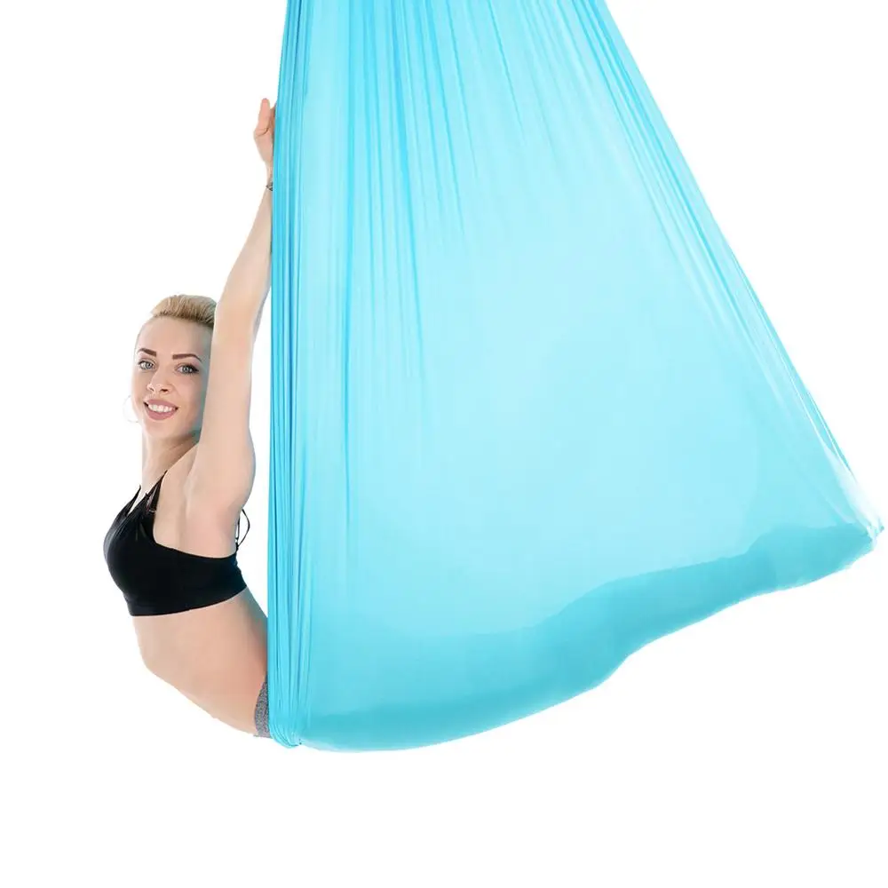 Lake Blue 5*2.8m Aerial Yoga Hammock Fitness Yoga Stretch Anti-Gravity Swing Sling Inversion Belts Include Daisy Chain/Carabiner - Цвет: Lake Blue