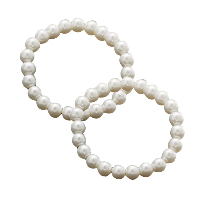 

2Pcs 8mm Faux Pearls Elastic Bracelet Classic Simple White Round Pearl Beaded Stretch Bracelets Women Fashion Jewelry
