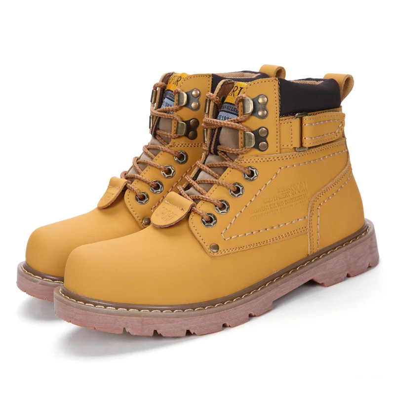 

Autumn and Winter Couples Plush Warm High-Quality Leather Casual Sports Martin Boots Men's Comfortable Non-Slip Work Shoes 35-46