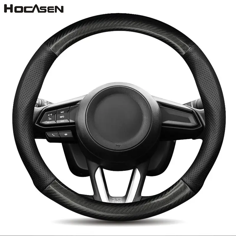 

Carbon Fiber Cow Leathe Car Steering Wheel Cover For Mazda 2 3 6 Atenza Axela Demio CX-5 CX5 CX-3 CX7 CX-9 2015 2016 2017 2018