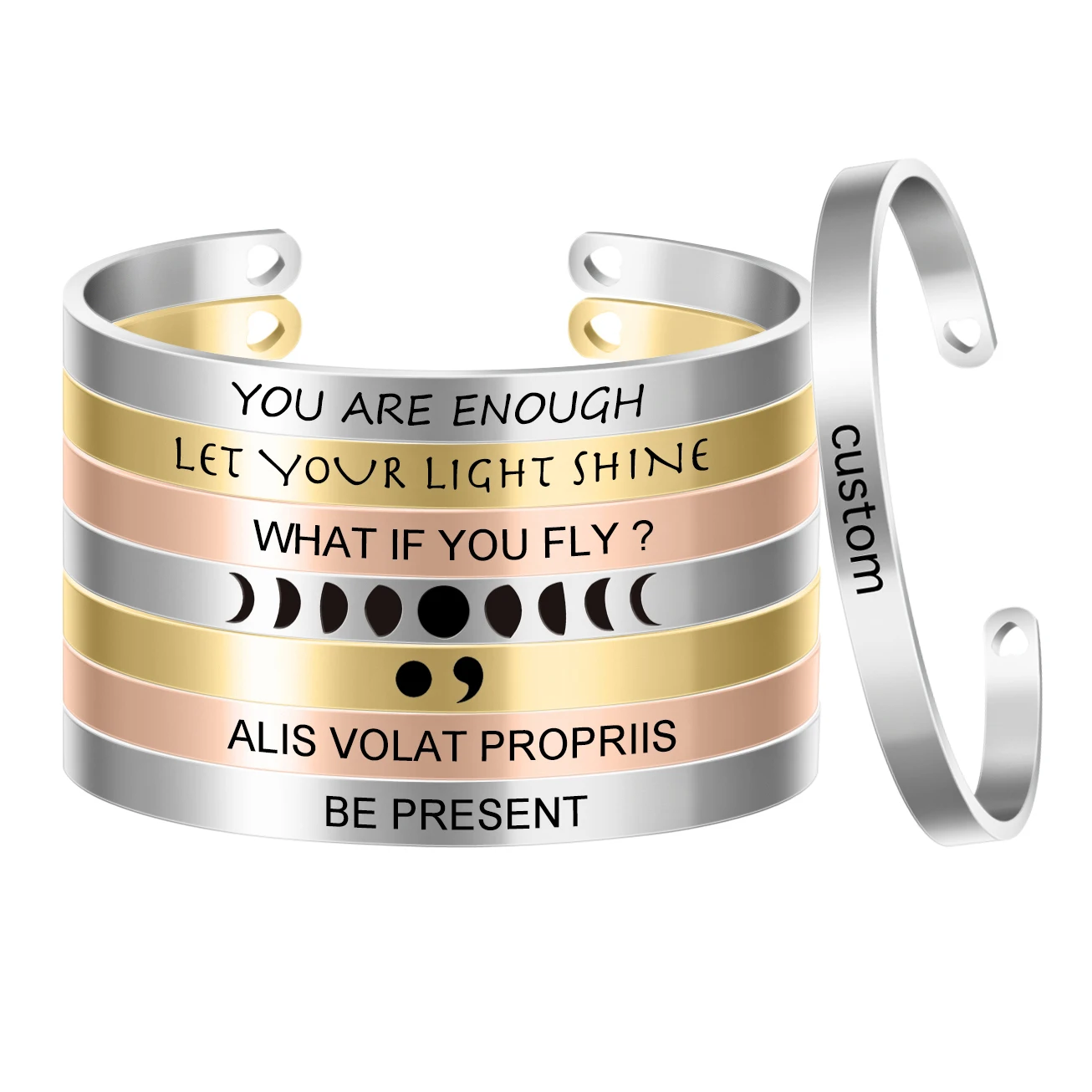 

6mm Width Stainless Steel 6mm Bangle Engraved Positive Inspirational Quote Hand Cuff Mantra Bracelets for Women Gift SL-004