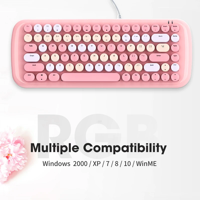 cute mechanical keyboard wired punk round keycaps blue switch pc gamer keyboards with backlight for pc laptop notebook mac free global shipping