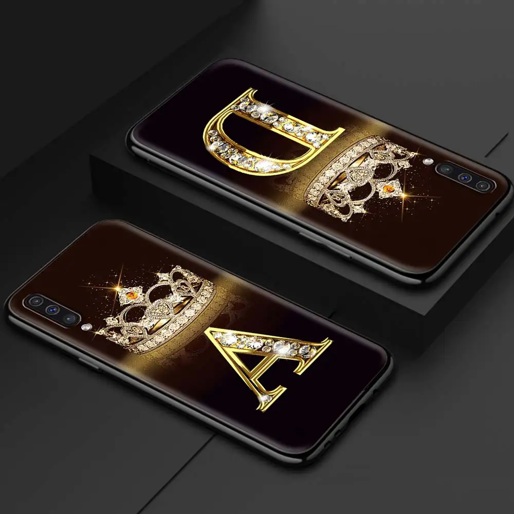 Letter Monogram Gold Marble Case For Samsung Galaxy A50 A10 A70 A20e M31 A30 A40 A02s M30s M21 M11 F41 TPU Black Cover