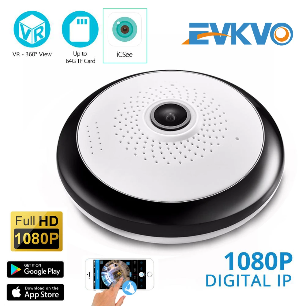 Ip камера видеонаблюдения EVKVO ICsee 360 градусов рыбий глаз Wi Fi 1080P VR беспроводная
