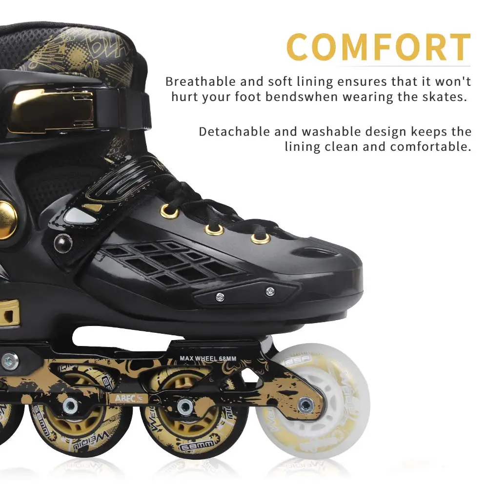 YF YOUFU Inline Skates Adult Roller skate shoes Illuminating Wheels 76W Black White | Спорт и развлечения