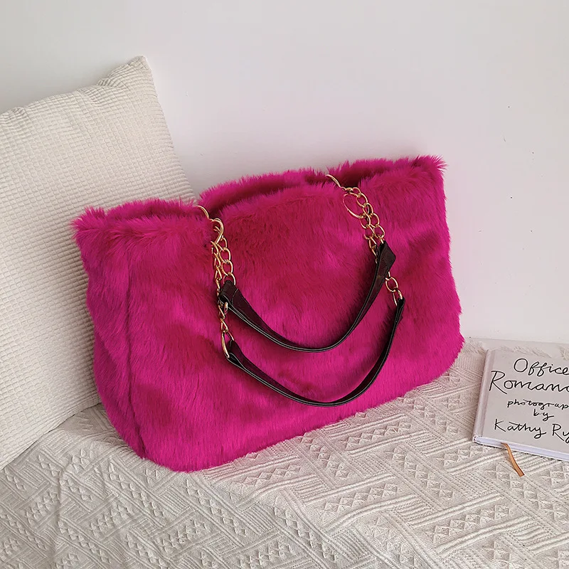 Модные женские меховые сумки большого размера для женщин 2019 плюшевые большие