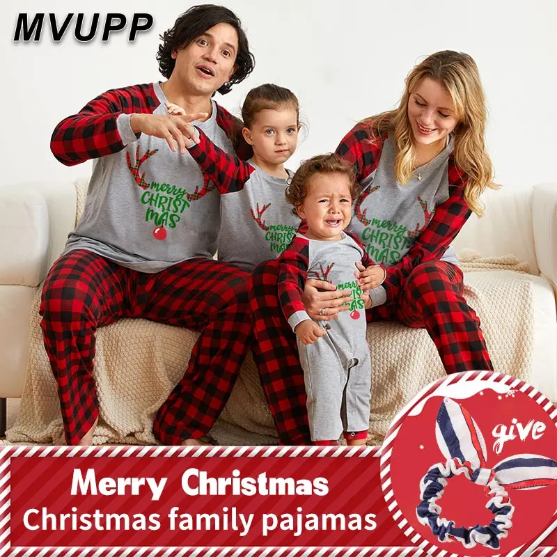 Одинаковые пижамы с рождественским оленем для всей семьи одежда папы мамы сына и