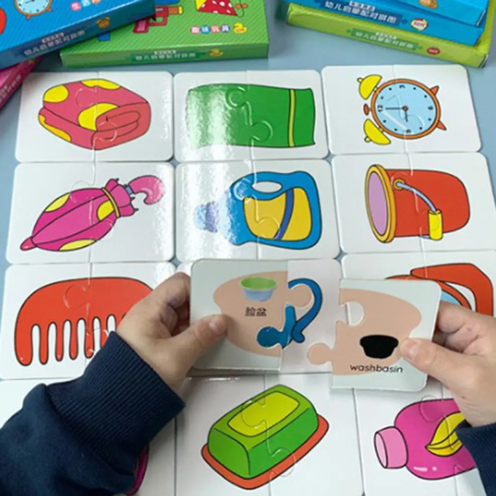 

32pcs Kid Cognitive Puzzle Cards Tear-resistant Educational FlashCard Matching Game Cartoon Learning Toys For Toddler Kid