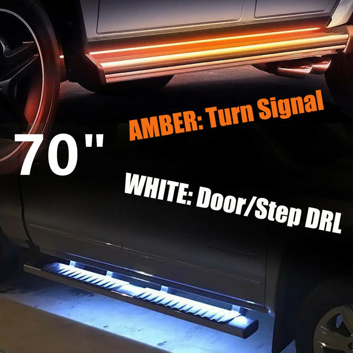 

Truck LED Light Turn Signal Strip 2pcs 70\" Amber White Bar Car Pickup
