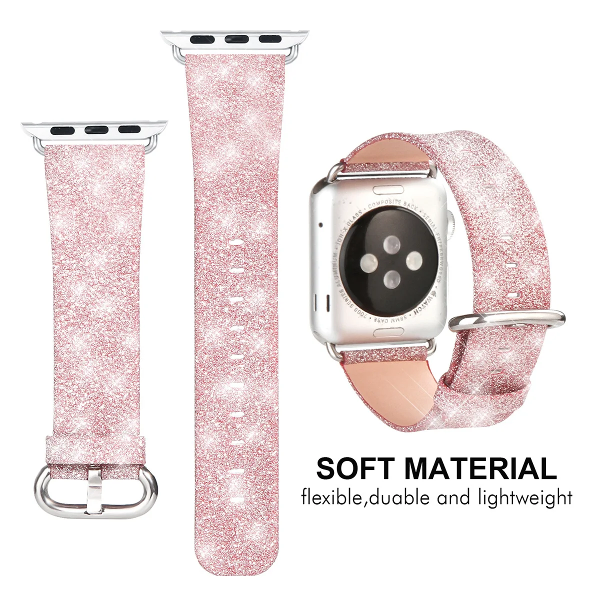 

Ремешок из натуральной кожи для Apple Watch Band, браслет с блестками и звездами, 42 мм/38 мм для Iwatch 44 мм 40 мм 5/4/3/2/1, аксессуары для браслетов