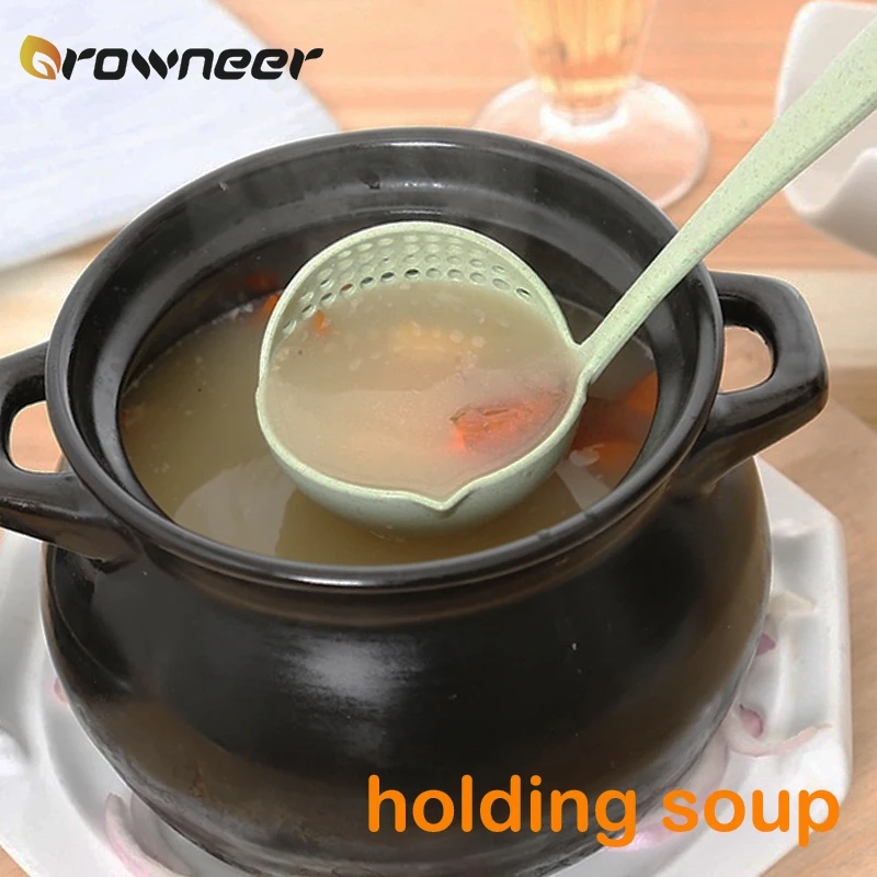 Ложка для супа с длинной ручкой 2 в 1 дуршлаг пластиковый ситечко фильтр каши