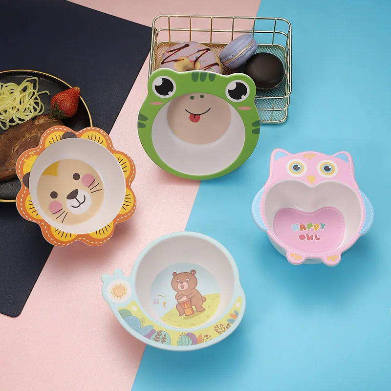

Миски из натурального бамбукового волокна для маленьких детей, милые Мультяшные блюда с животными, посуда для кормления детей, портативные ...