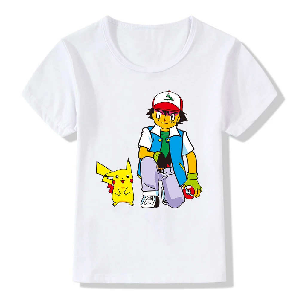 Детская футболка Pokemon Pikachu & Ash Ketchum модная с мультяшным принтом для мальчиков и