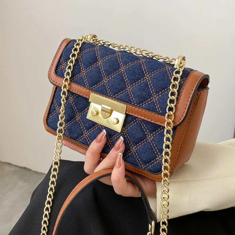 

High Quality Ladies Rhombic Embroidery Thread Shoulder Bag 2021 New Fashion Hit Color Messenger Bag Net Red Small Square Bag