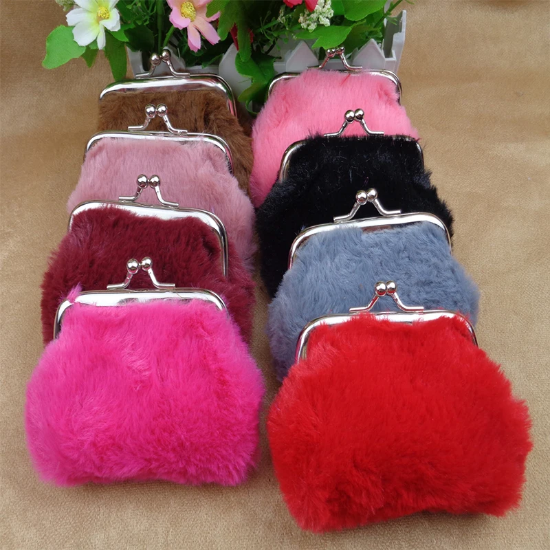 Fashion Solid Color Plush Coin Purse Hasp Small Coin Purse 3 Inch Buckle Money Wallet Girls Mini Coin Bags Fur Key Wallets