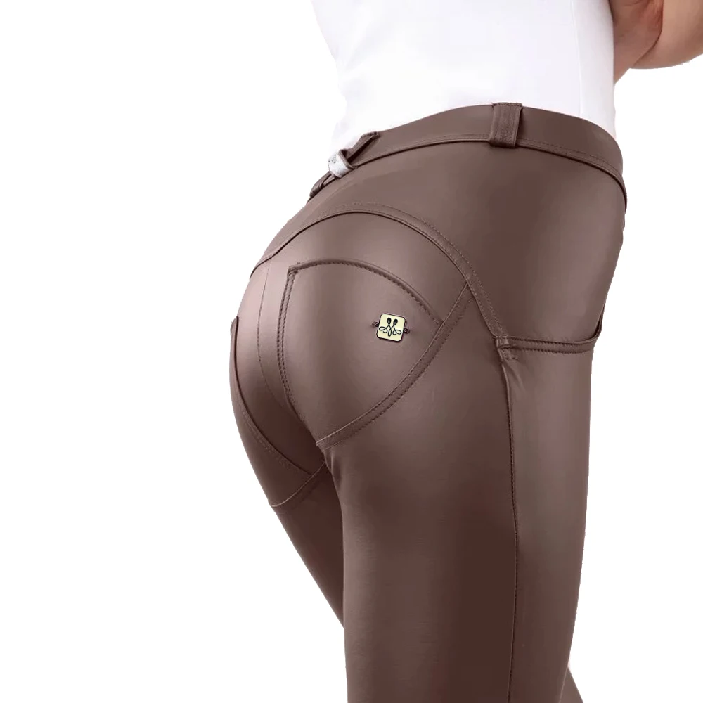 

Melody Brown Faux Leather Womens Jeggings Pants Ladies Compression Bodysuit Fit Shaper Fitness Sports Leggings Sexy