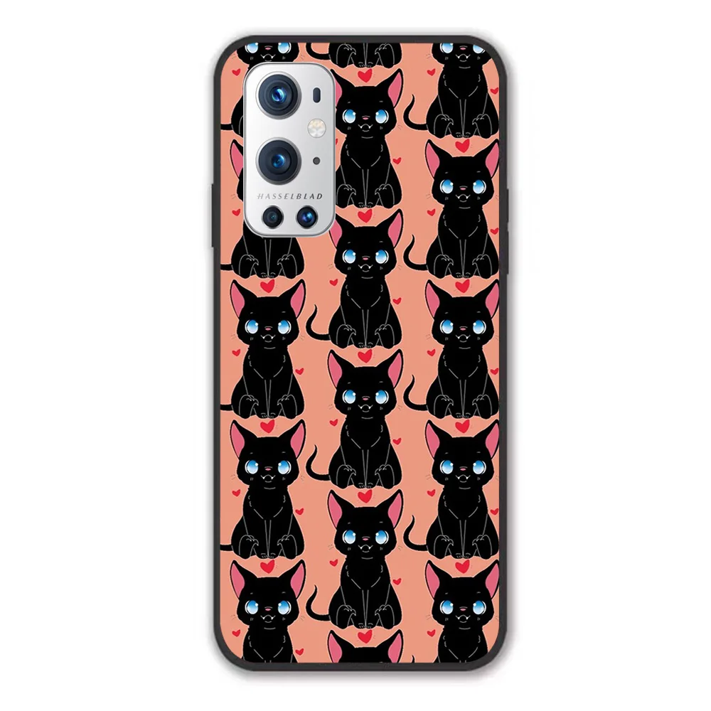 

Black cat Pattern Phone Case For 1+ Oneplus 7 7T 7Pro 8 8T 8Pro 9 9Pro Case Black TPU Frame Anti-drop