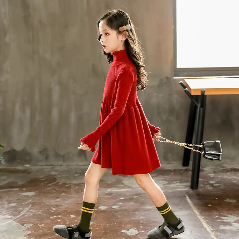 Милое трикотажное платье для маленьких девочек рождественское красное до колена