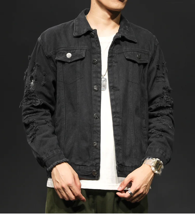 Мужская джинсовая куртка черная или хаки приталенная из денима размеры до 5XL 2020 |