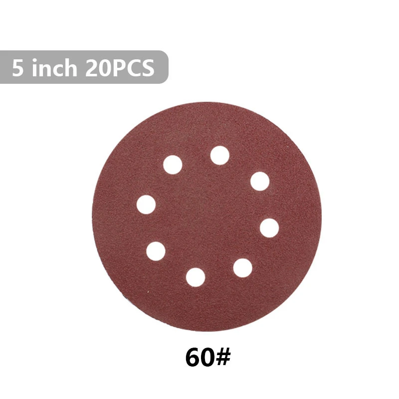 

20Pcs 5 Inch 8 Hole Sandpaper 60/80/100/120/240 Grit Sanding Disc Polishing Abrasive Tool