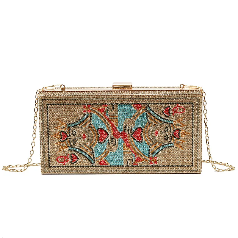 

Luxury Dollar Poker Pattern Evening Bag Box Design Women Clutch Bag Chain Purse Shoulder Bag Tote Ladies Handbag Crossbody Bag