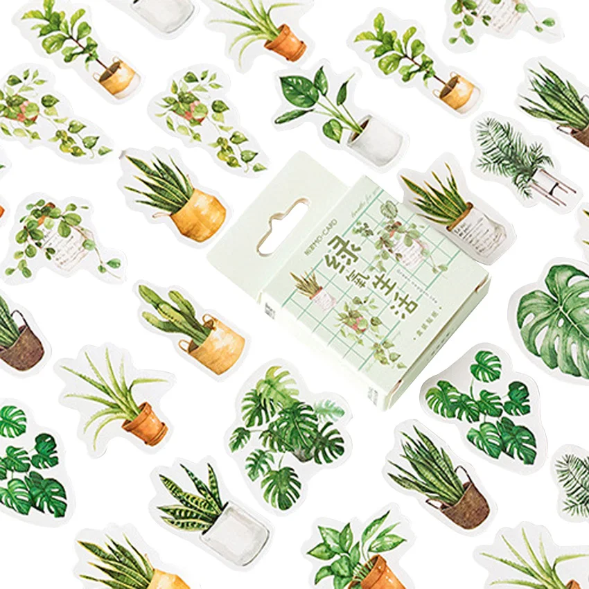 Кавайная декоративная мини-наклейка 45 шт./упак. с изображением зеленого растения