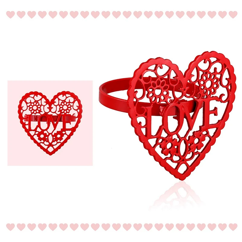 

12 Pcs Heart-Shaped Napkin Ring Valentine's Day Hollow Heart Napkin Holder Metal Napkin Ring Holiday Party Table Jewelry