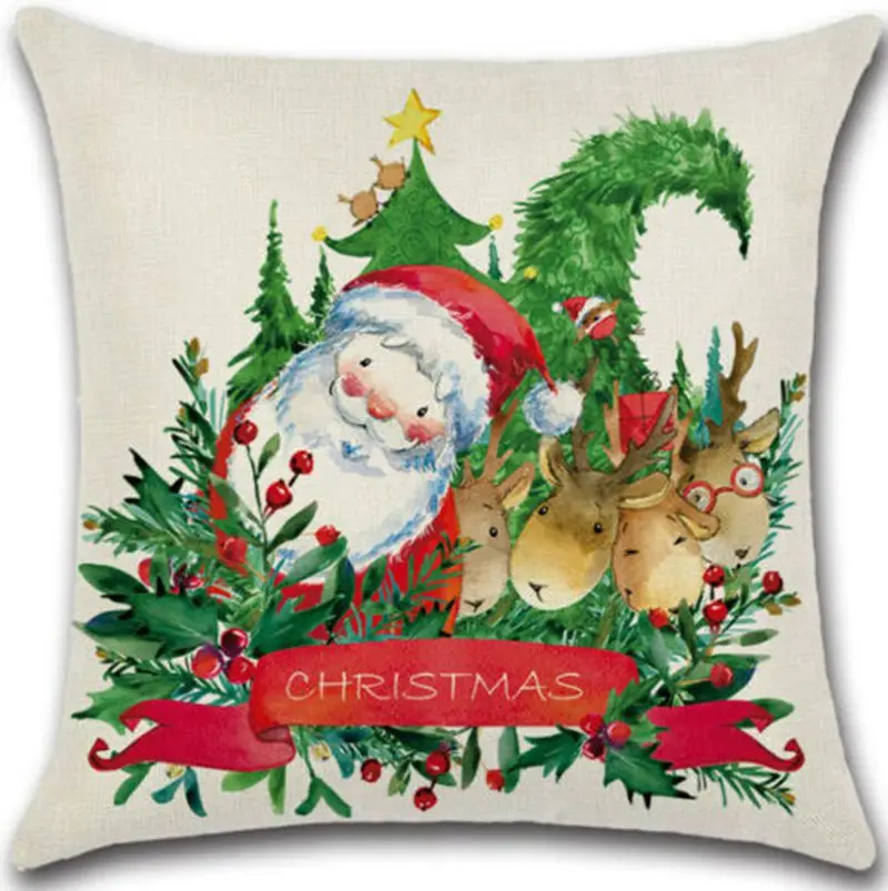 Christmas Decor Cushion Cover Elk Santa Home Sofa Bed Living Room Pillow Case Pillowcase | Дом и сад